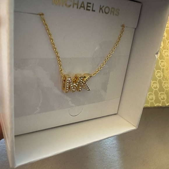 Michael Kors gold necklace logo paved diamonds 19 inches MKJX 8024710 - Picture 5 of 6